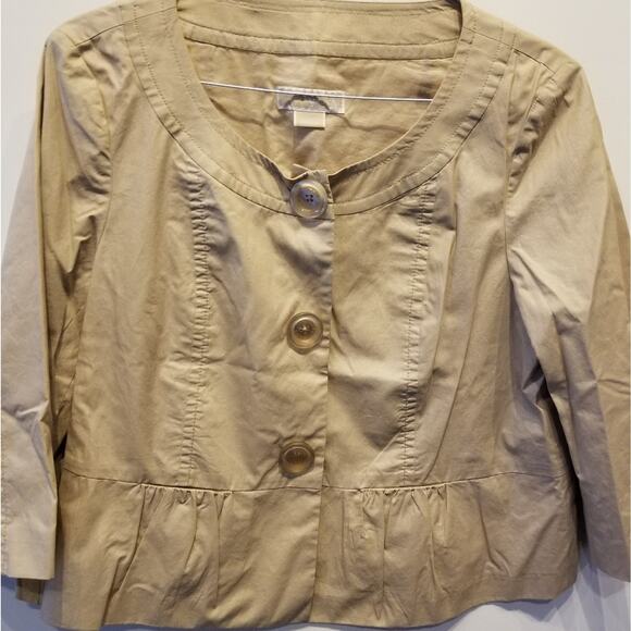 Michael Kors Tan Vintage Cropped LinenTop Jacket Ruffle Hem Buttons Size XL - Picture 2 of 15